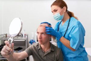 Homme adulte ayant des problèmes de calvitie