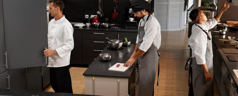 Les chefs travaillent ensemble dans une cuisine professionnelle. Top des meilleurs fabricants de cuisines en france